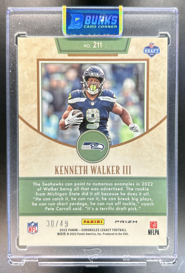 Kenneth Walker III 2022 Panini Chronicles #211 Legacy Update Green 30/49 RC Seahawks