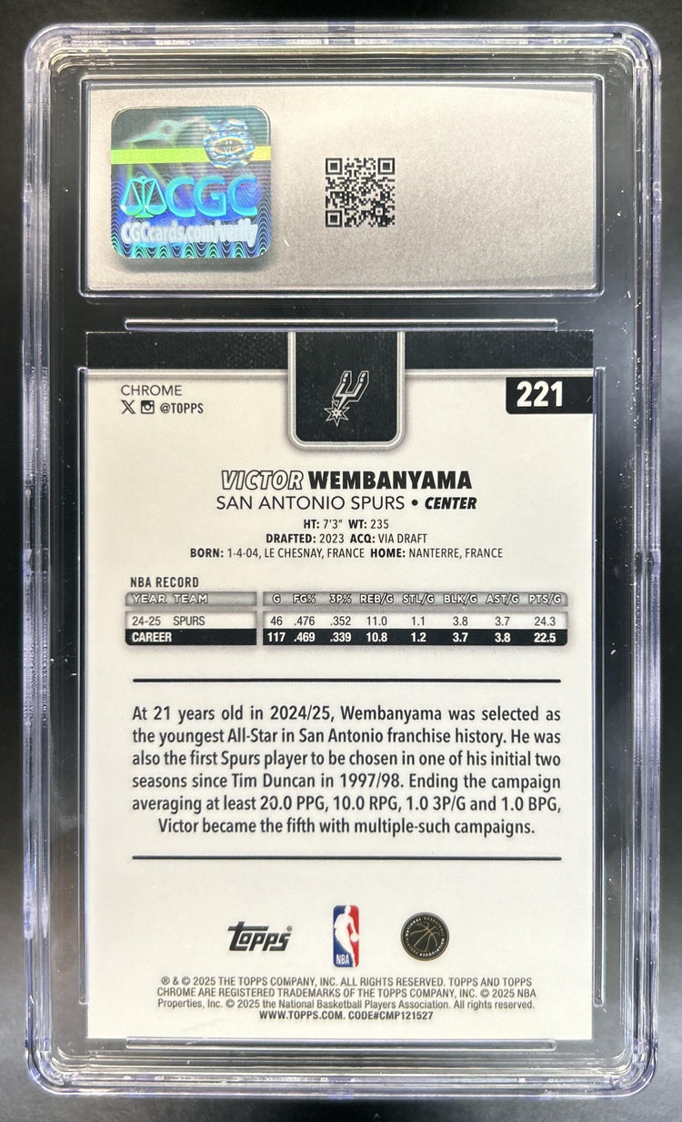 Victor Wembanyama 2025-26 Topps Chrome #221 Pulsar Refractor Spurs CGC 10