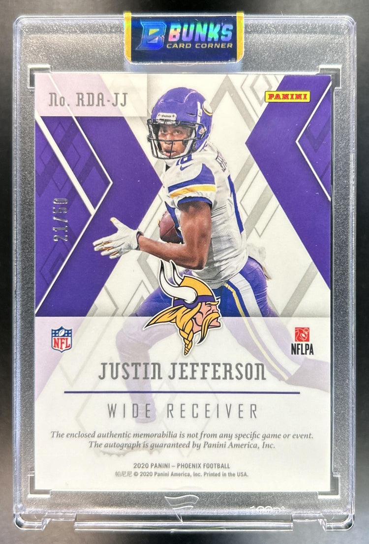 Justin Jefferson 2020 Panini Phoenix #RDA-JJ RPS Rookie Auto Dual Jersey Orange 21/50 RC Vikings