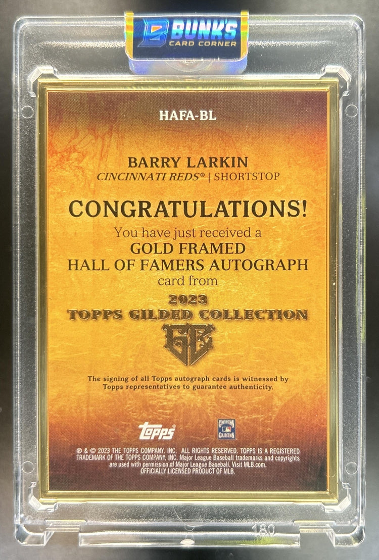 Barry Larkin 2023 Topps Gilded Collection #HAFA-BL Gold Framed Hall of Famers Auto Rose 50/50 Reds
