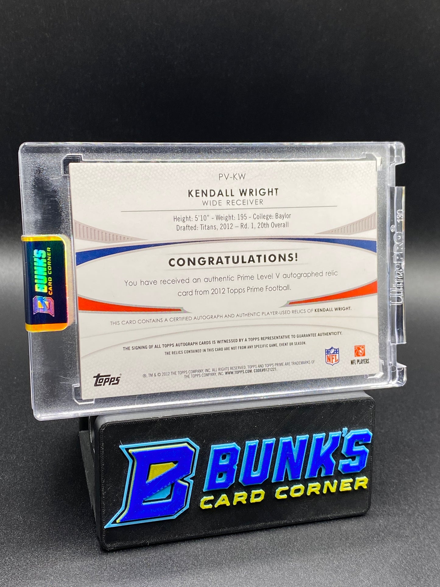 2012 Kendall Wright Topps Prime Patches Auto Rc 15/25