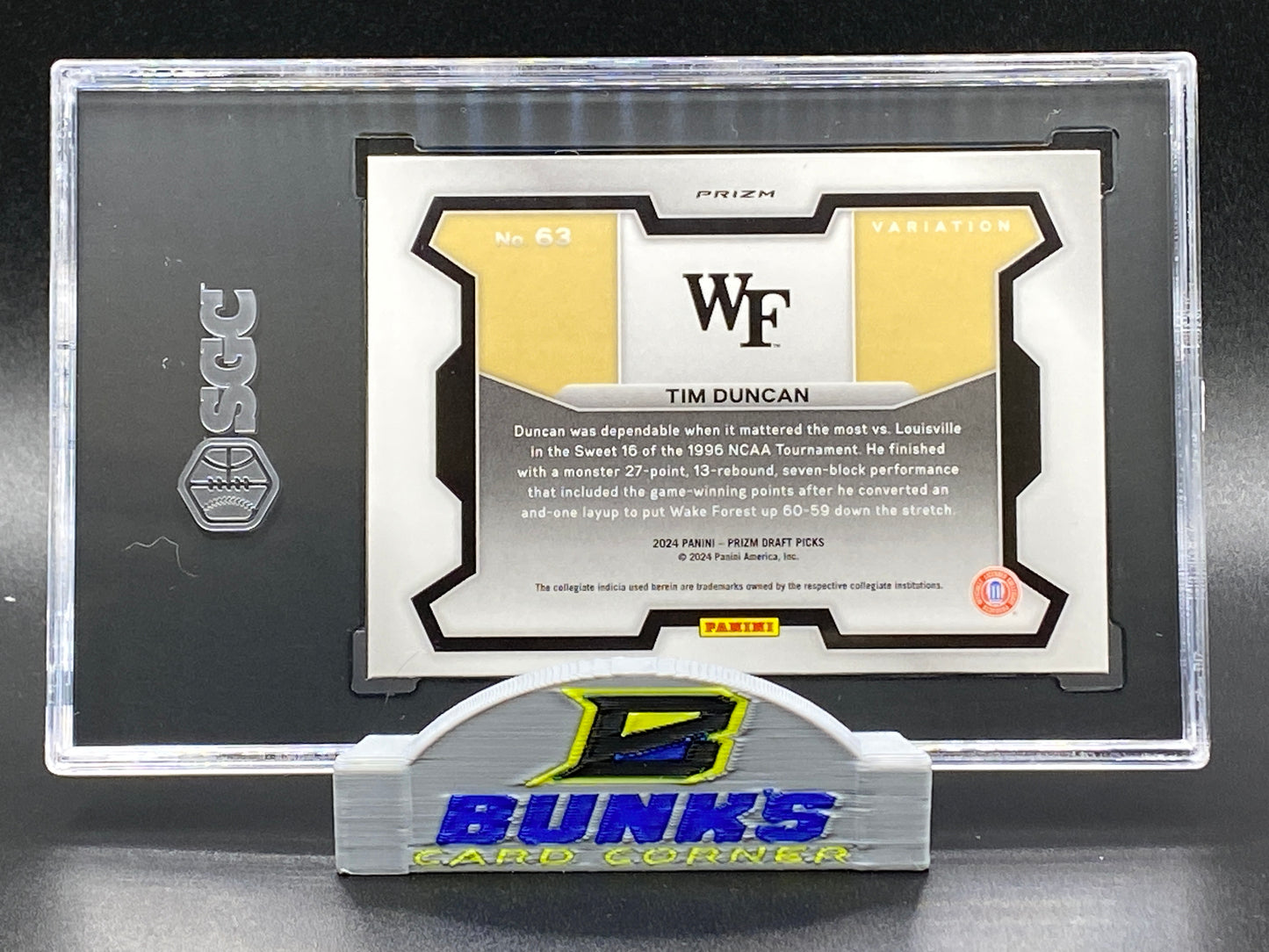 2024-25 Tim Duncan Tiger Stripe Prizm SGC 9.5 (Box B10)
