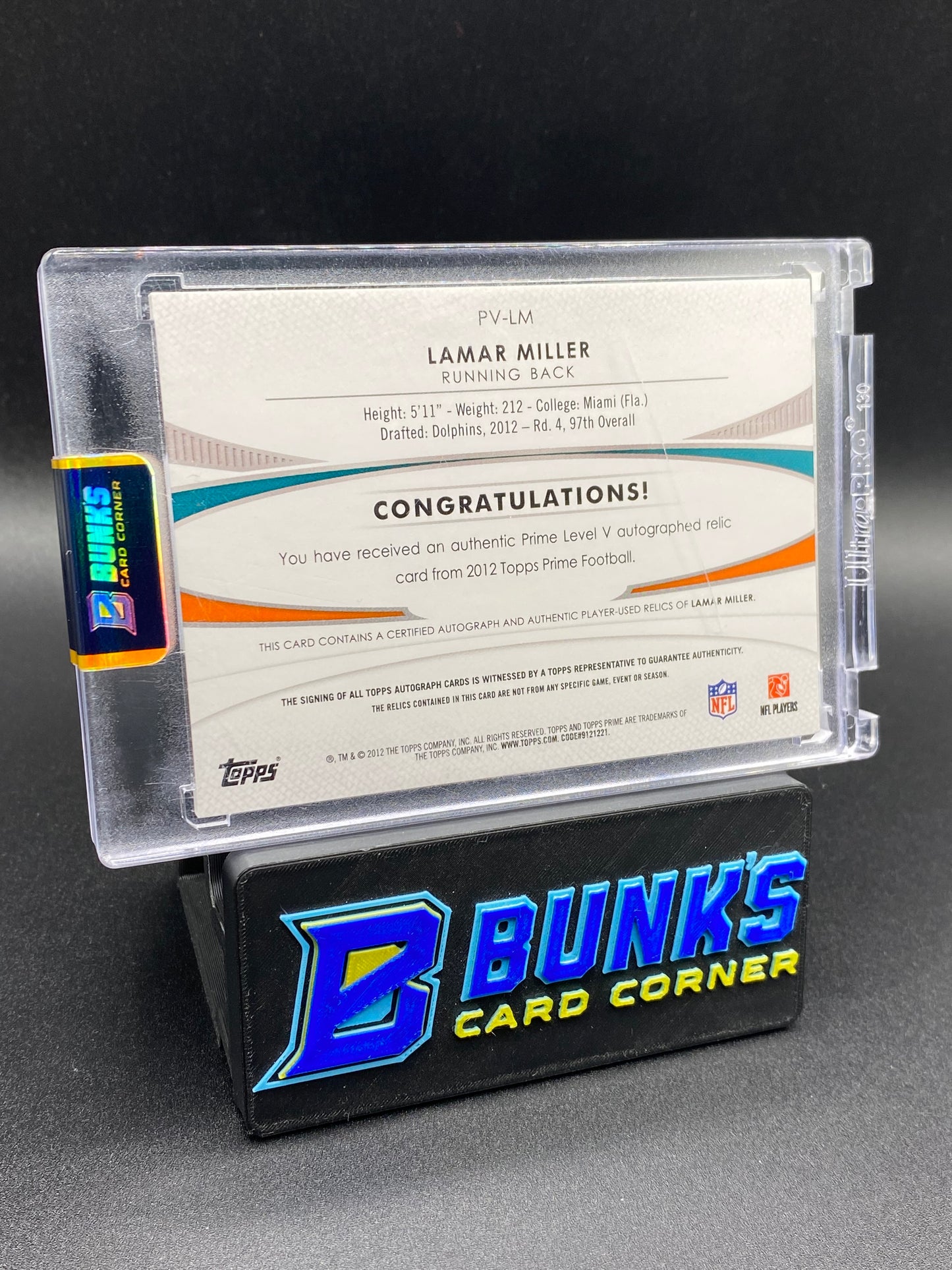 2012 Lamar Miller Topps Prime Patches Auto 5/10 Rc