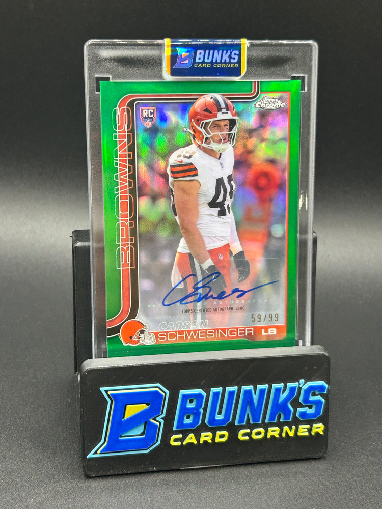 2025 Carson Schwesinger Rookie Auto Topps Chrome Auto Green RC 59/99