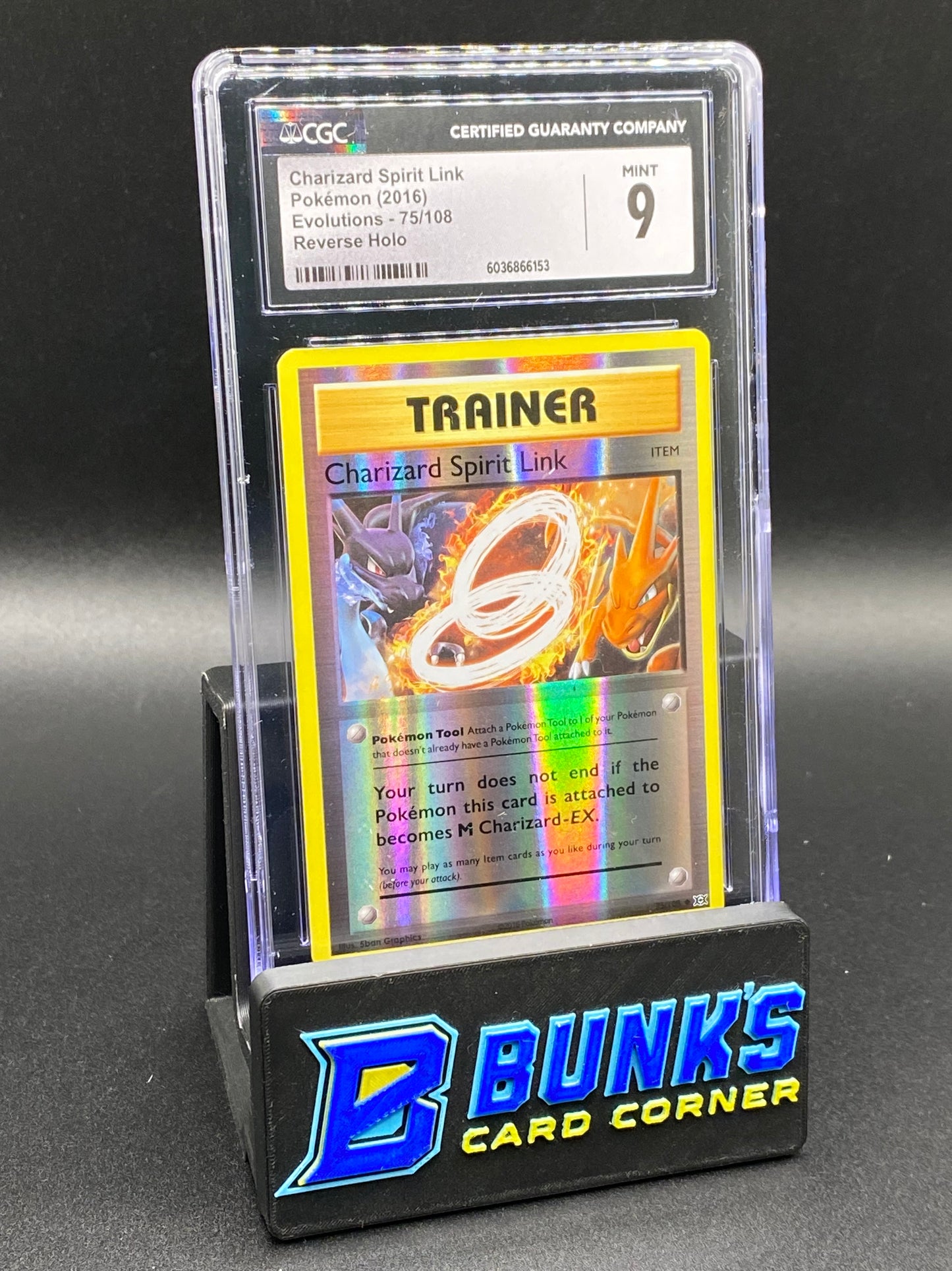 Charizard & Spirit Link Reverse Holo Evolutions CGC 9