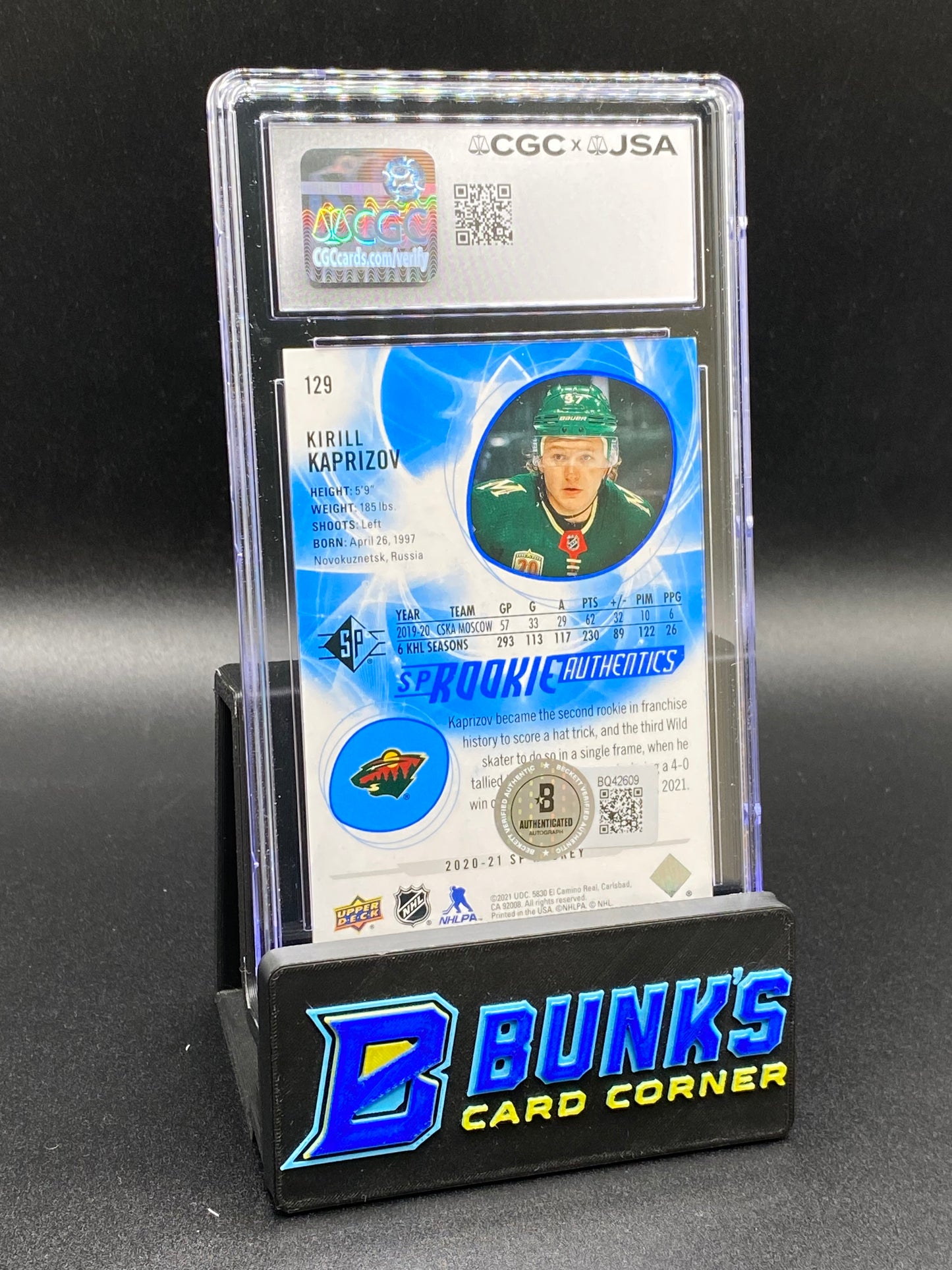 2020-21 Kirill Kaprizov Blue Auto CGC 9.5/10
