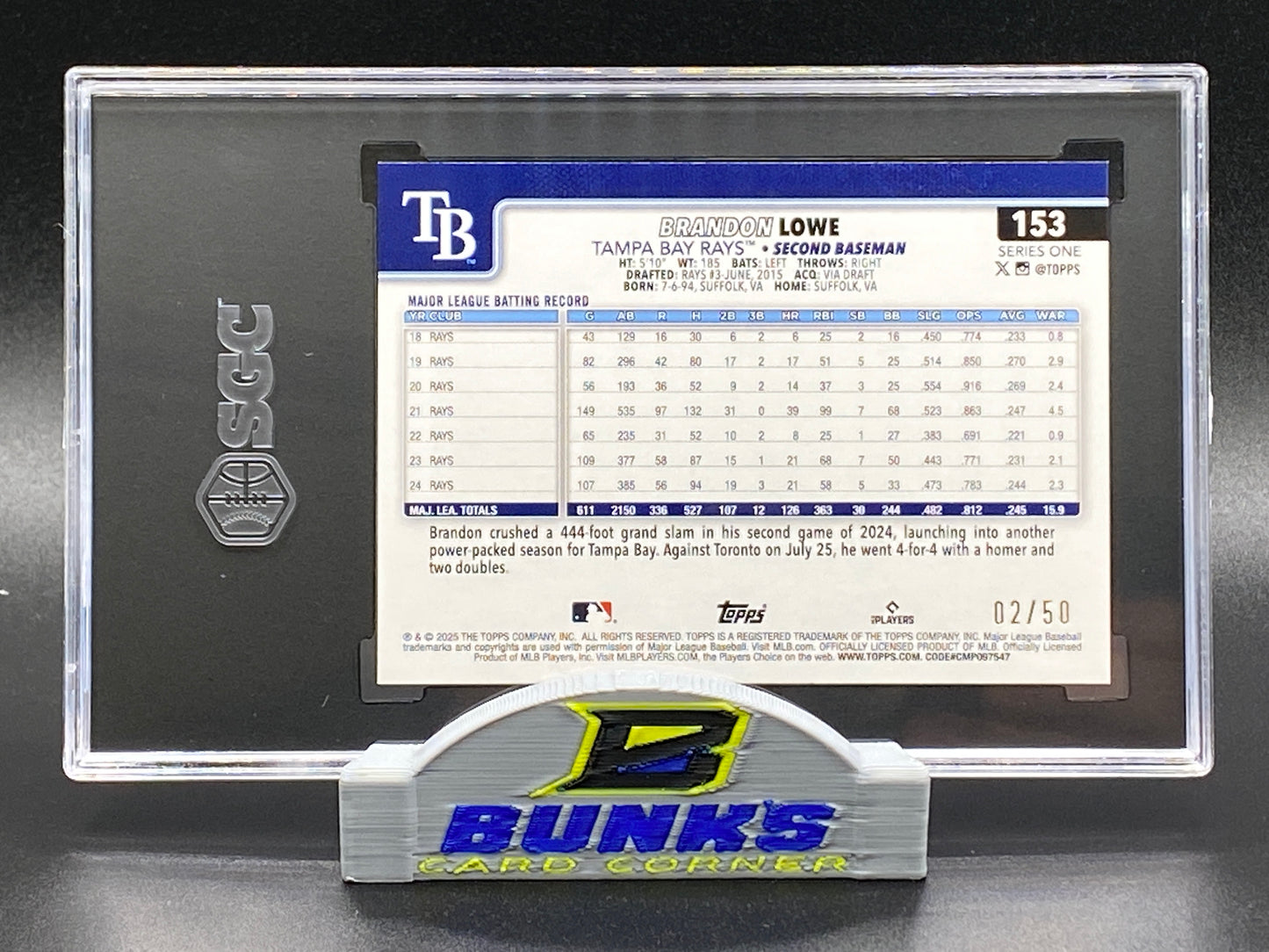 2025 Brandon Lowe Spring Training Gold Foilboard 2/50 (Box B11)