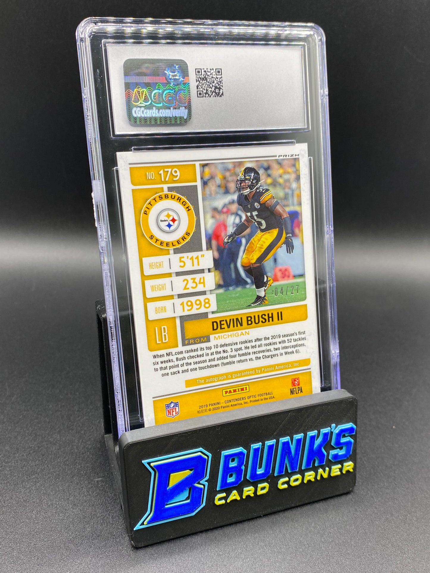 2019 Devin Bush II Green Pulsar Rc Ticket Auto 4/27 CGC 10/10