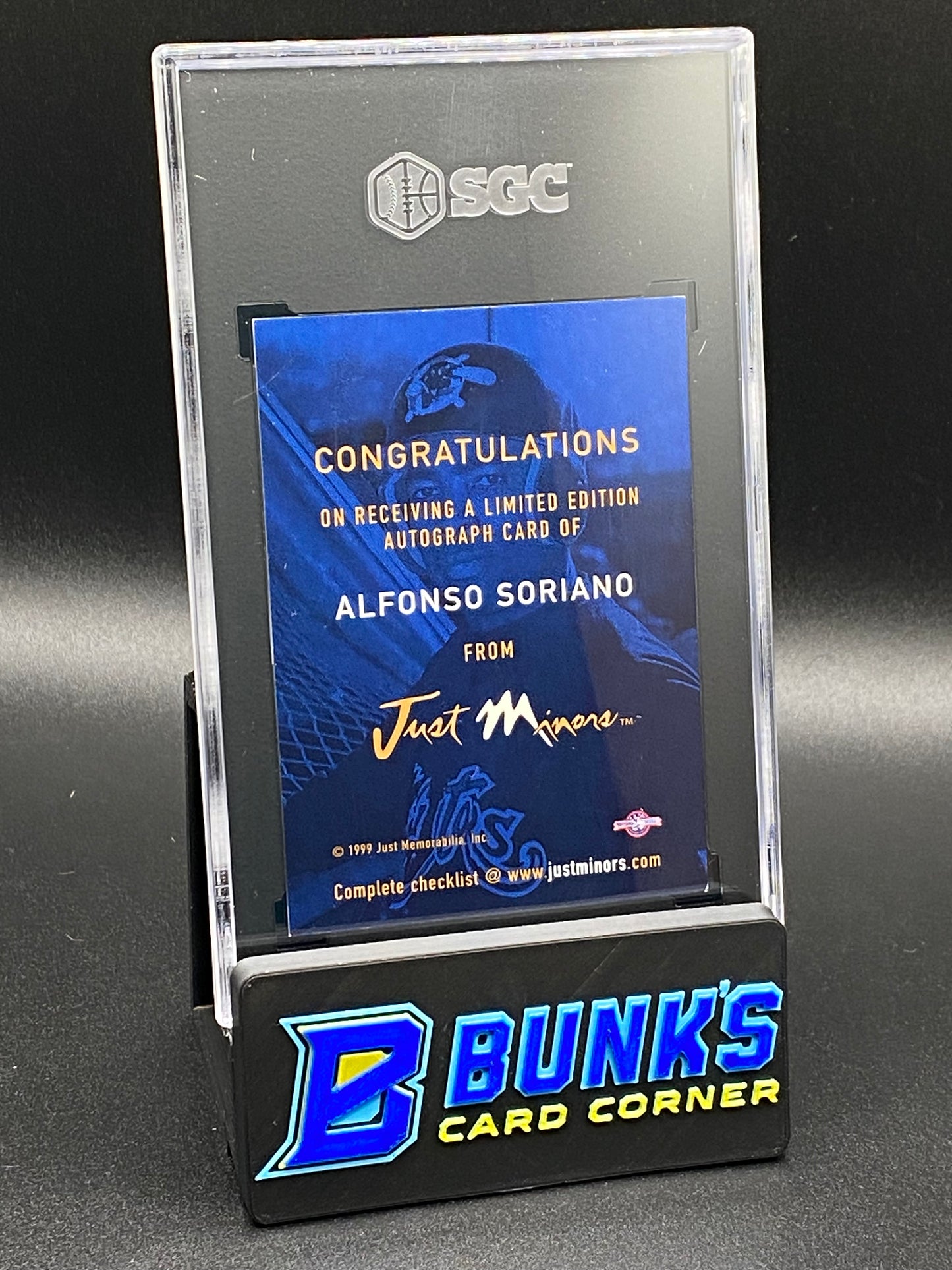 1999 Alfonso Soriano Autographed NYY Great SGC Auto. 10 (Box 25)