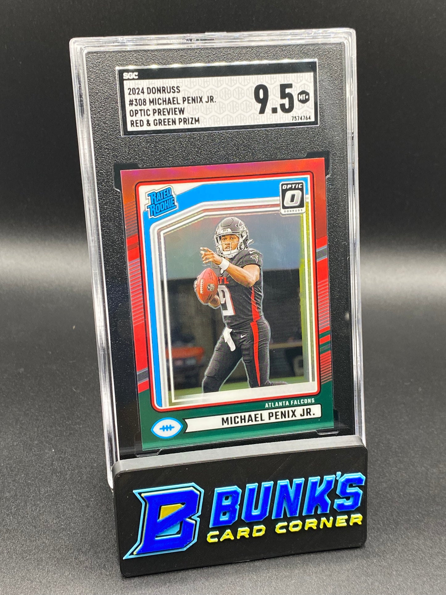 2024 Michael Penix JR Optic Preview Red & Green Prizm PC SGC 9.5 (Box 26)