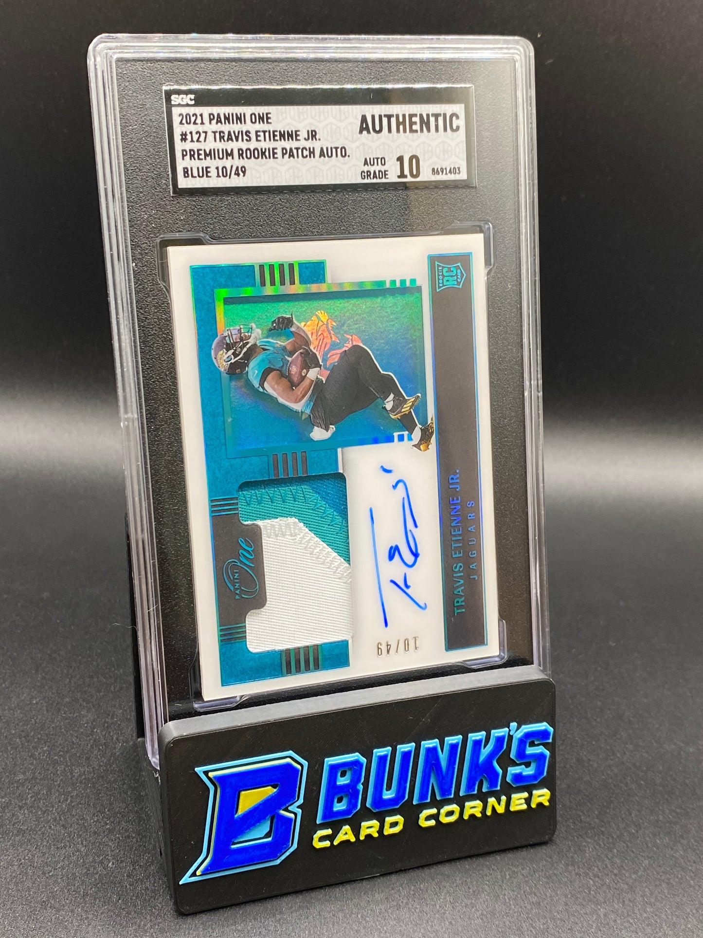 2021 Travis Etienne JR. Rookie Patch Auto Blue SGC Auto. 10 (Box 34)
