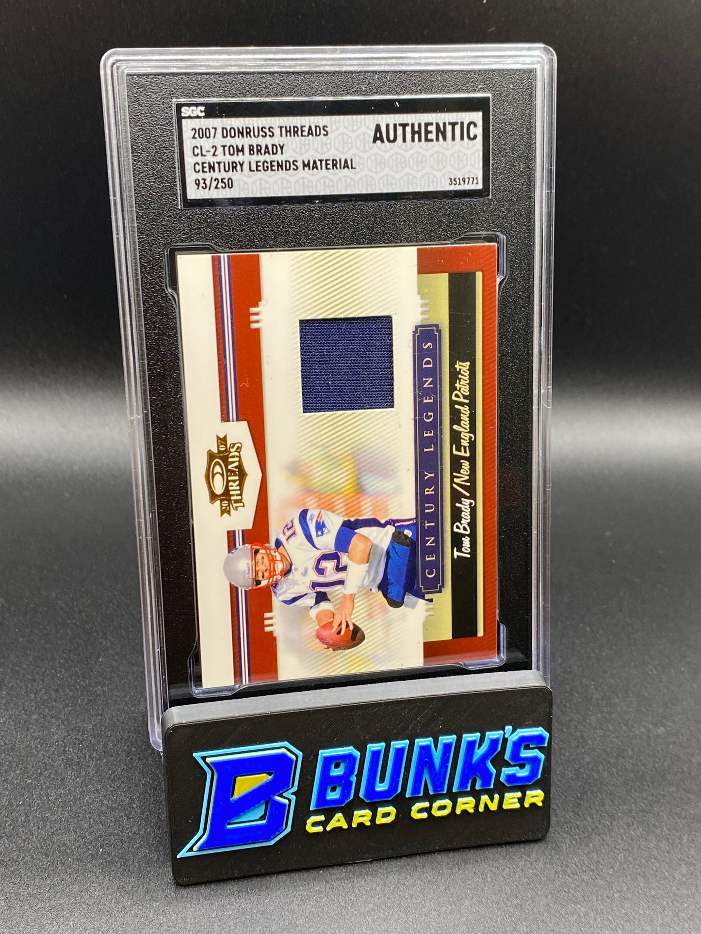 2007 Tom Brady Century Legends Material SGC Authentic Game Used (Box 38)