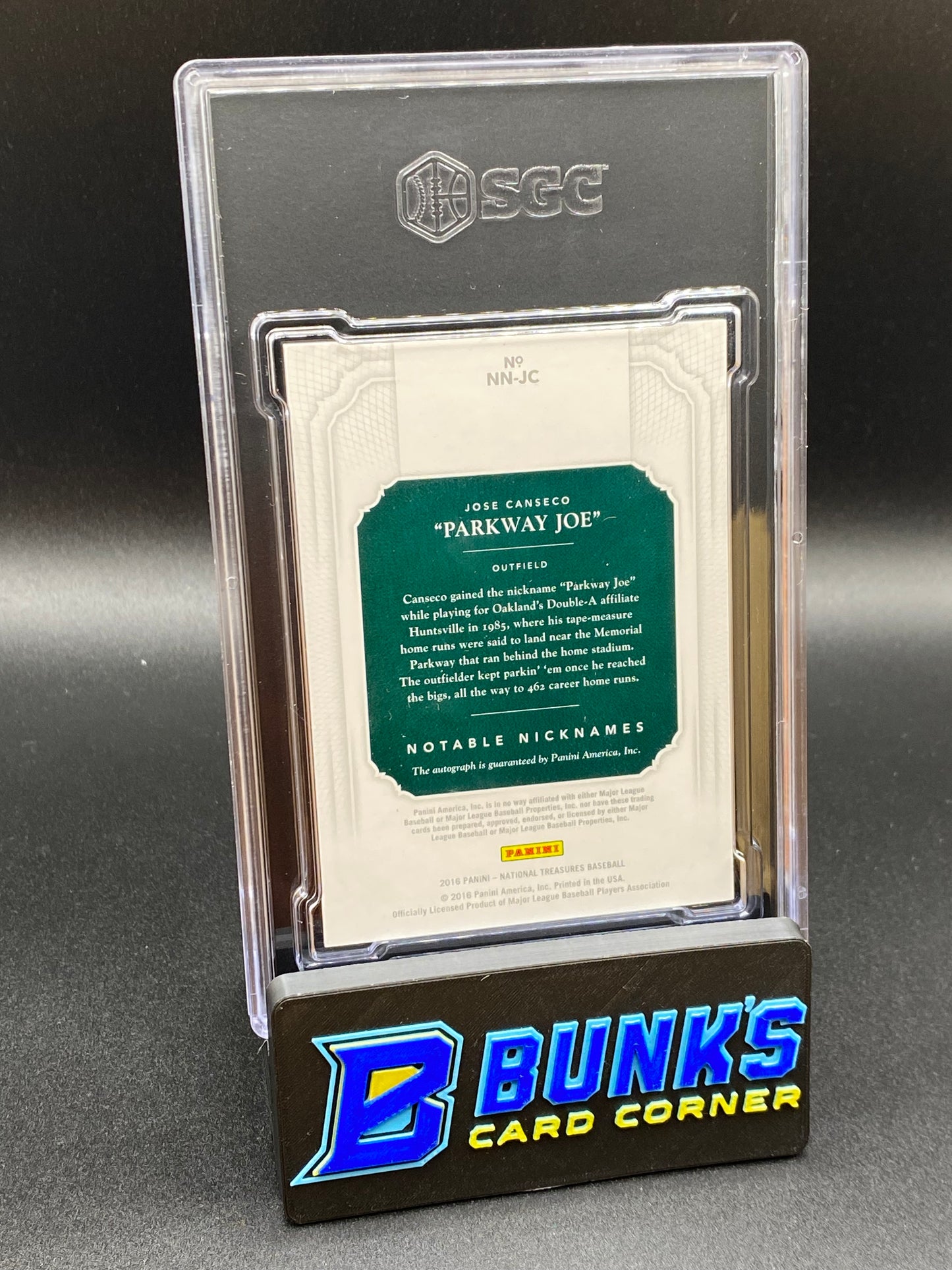 2016 Jose Canseco Notable Nicknames Auto. SGC 10/9.5 (Box 41)