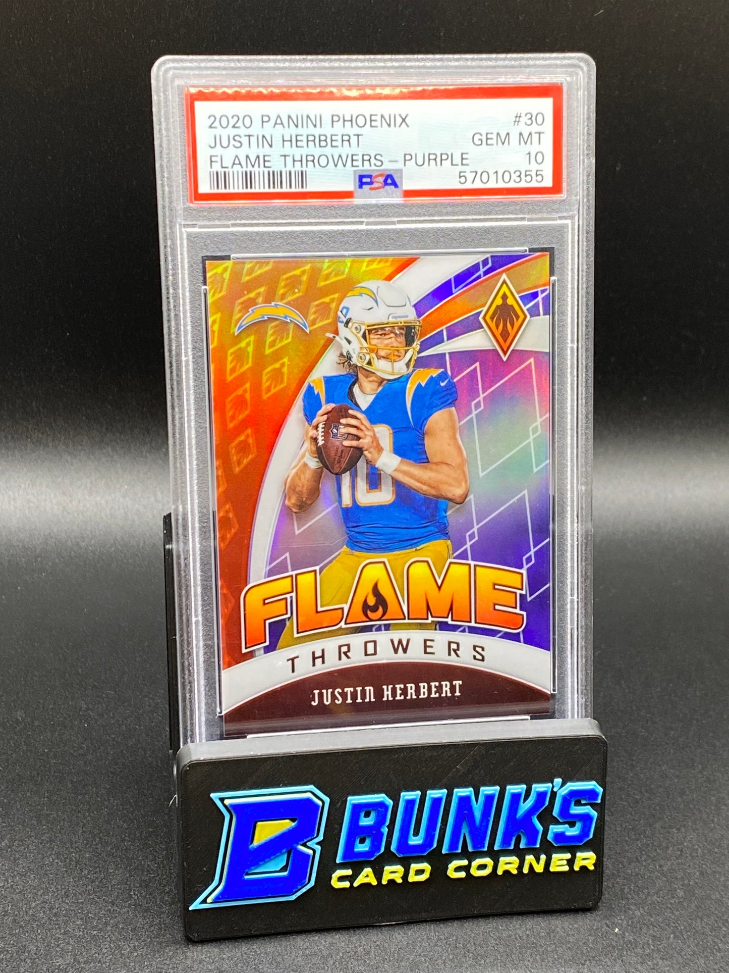2020 Justin Herbert Flame Throwers-Purple RC PSA 10 (Box B46)