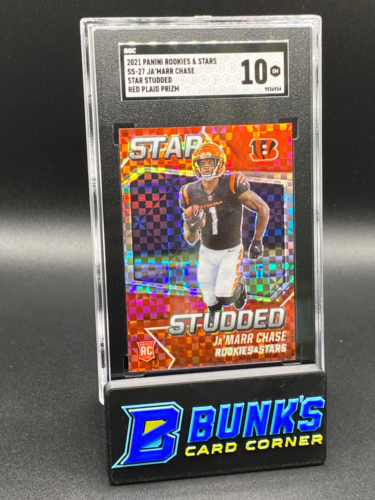 2021 Ja’Marr Chase Star Studded Red Plaid Prizm RC SGC 10