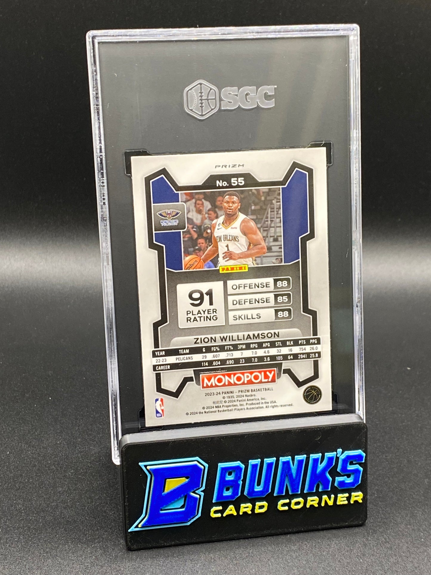 2023-24 Zion Williamson Monopoly Man Black & White SGC 9.5 (Box B50)