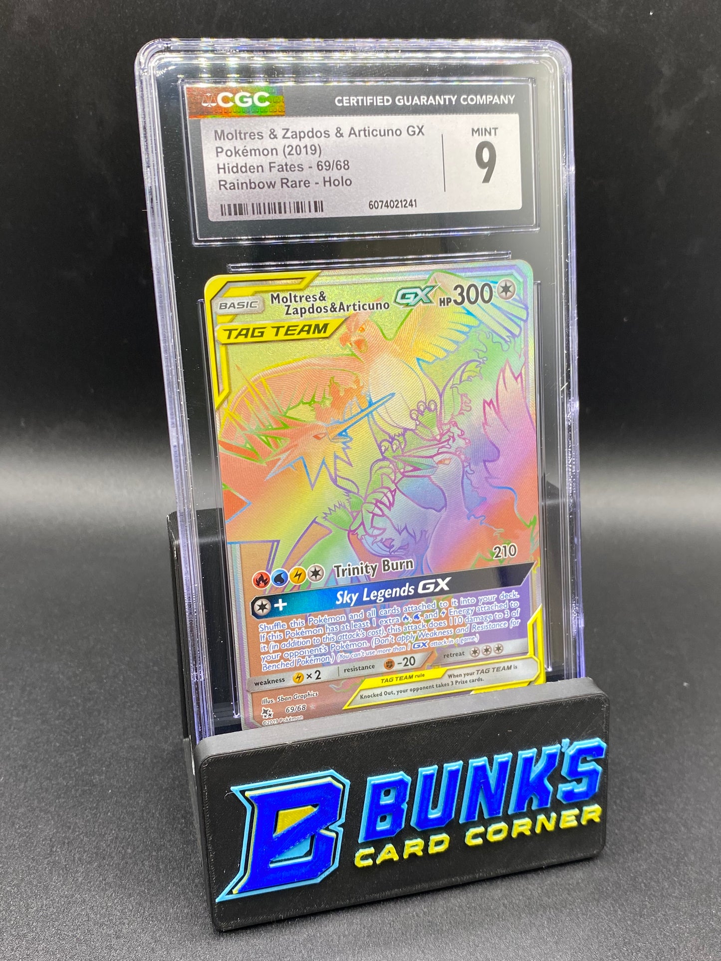 Moltres & Zapdos & Articuno Gx Rainbow Rare Hidden Fates CGC 9