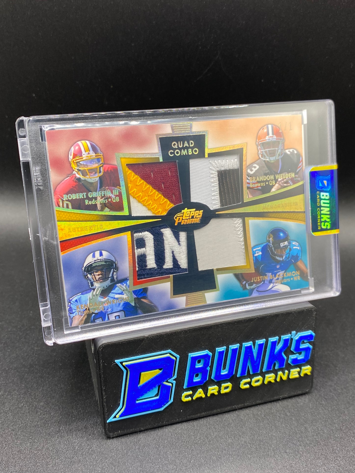 Robert Griffin III & Brandon Weeden & Kendall Wright & Justin Blackmon Topps Prime Quad Patch 1/1
