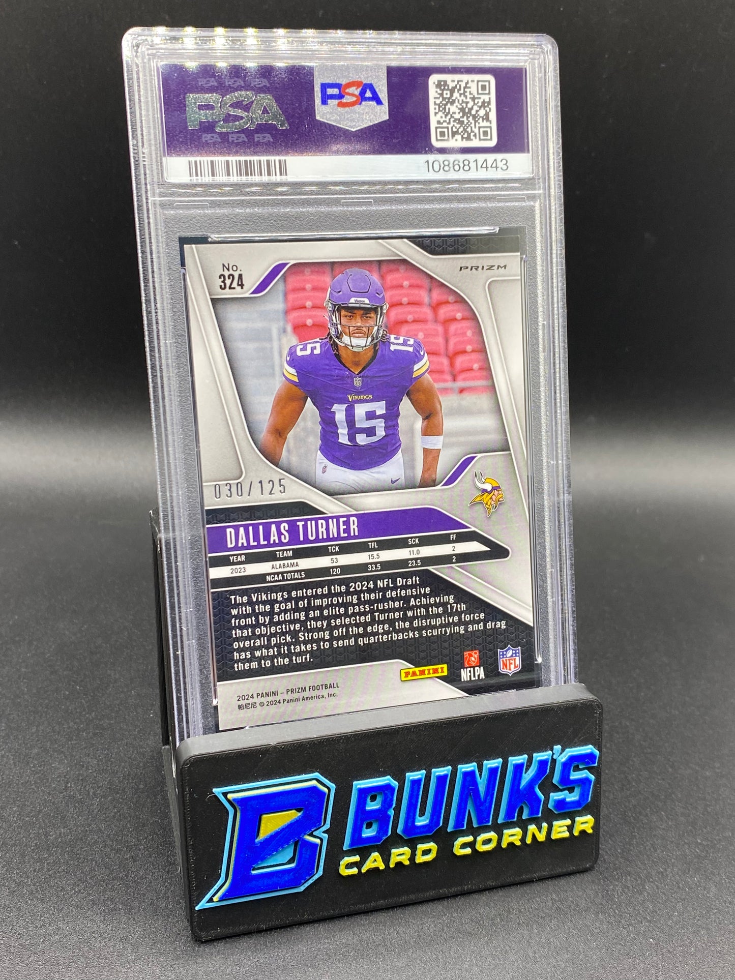 2024 Dallas Turner Purple Prizm PSA 9