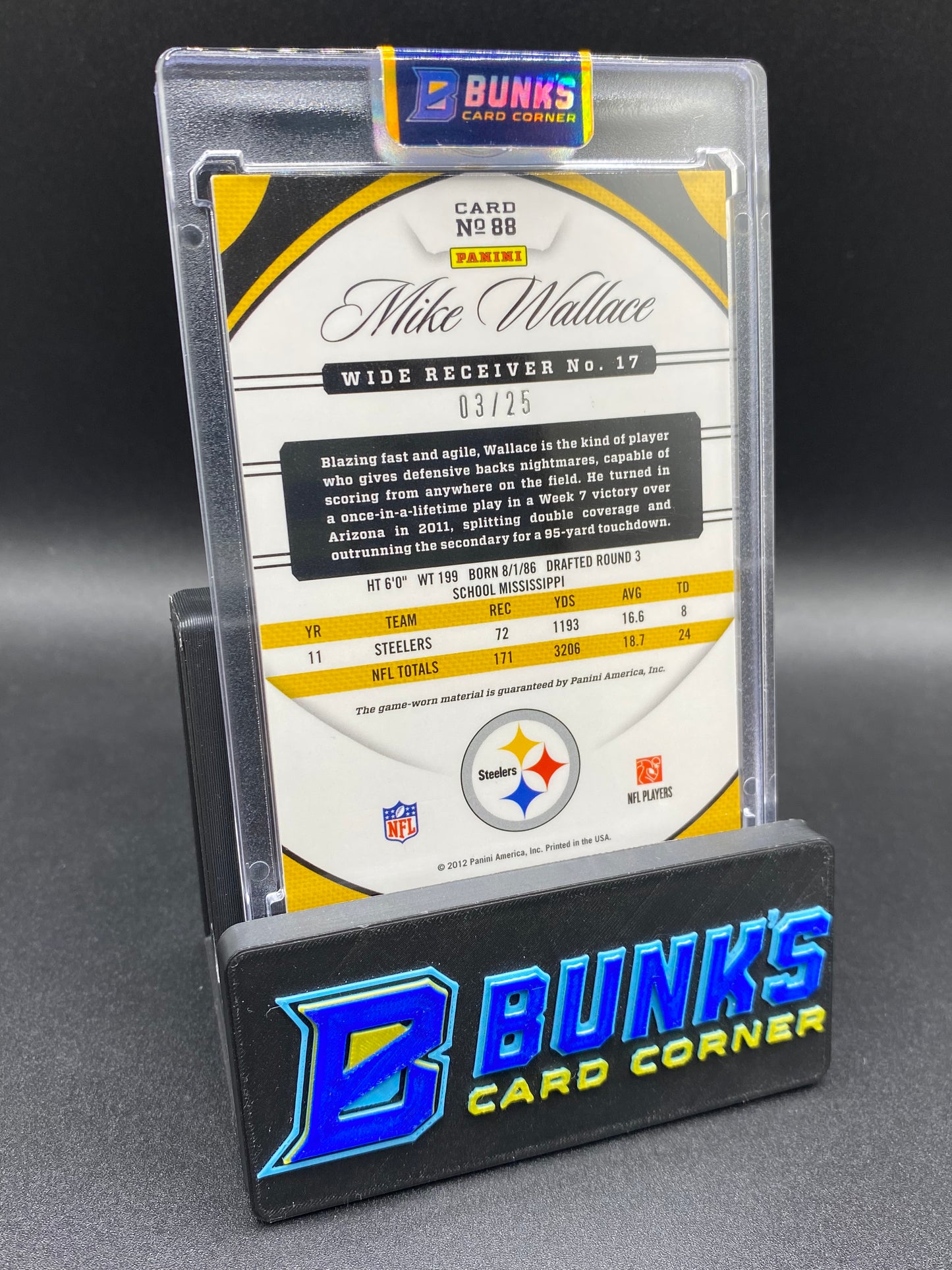 2012 Mike Wallace Game Worn Patch 3/25