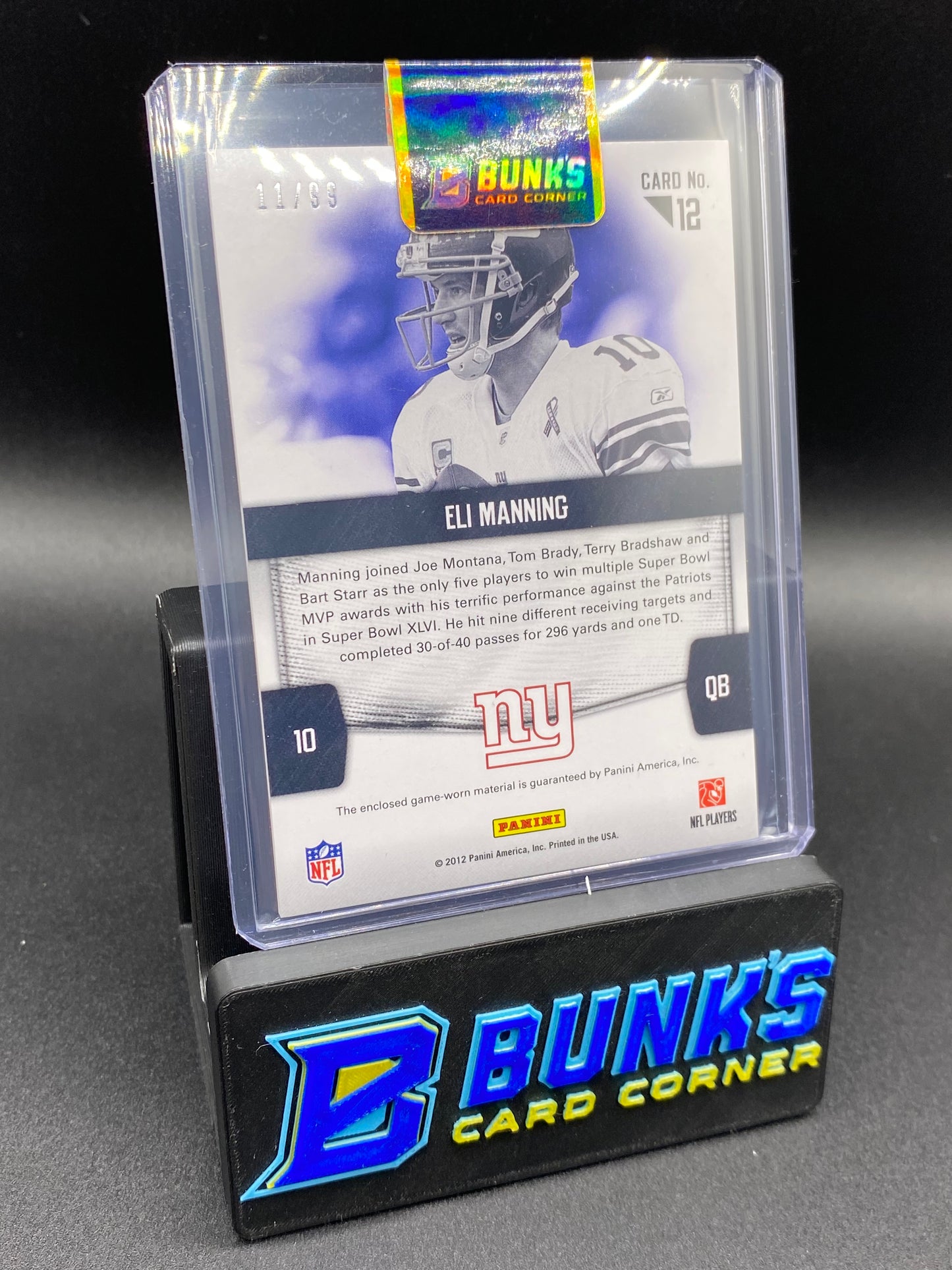 2012 Eli Manning Fabric of the Game Patch  11/99