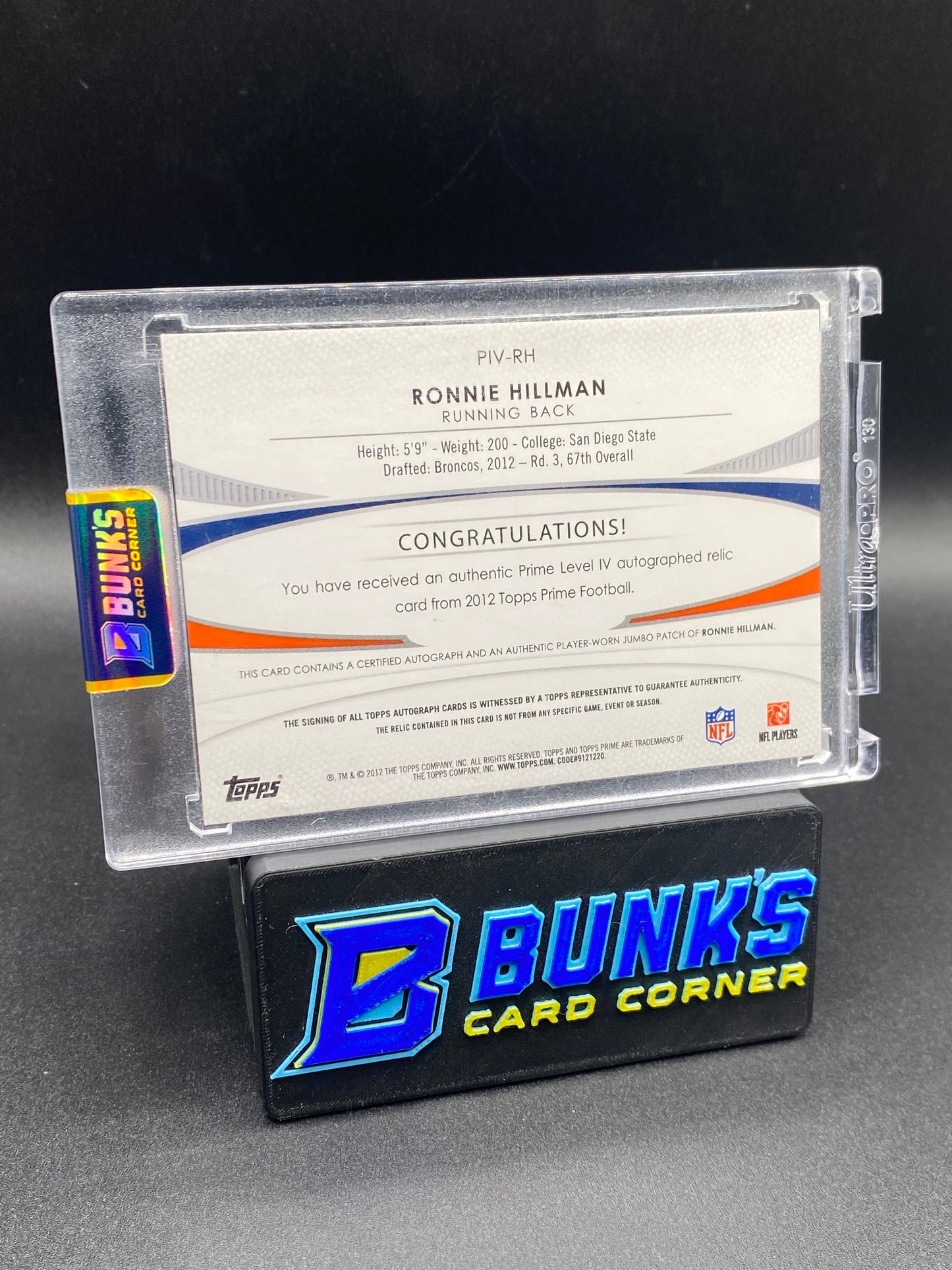 Ronnie Hillman Topps Prime Patches Auto 9/15 Rc