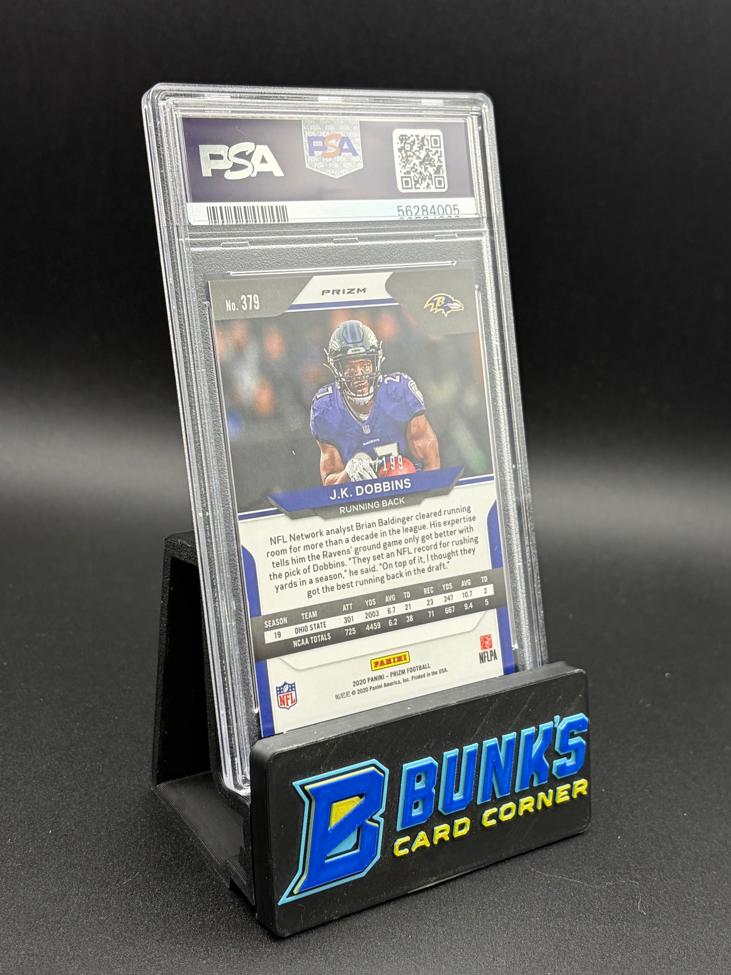 2020 JK Dobbins Blue Wave Prizm PSA 10 RC