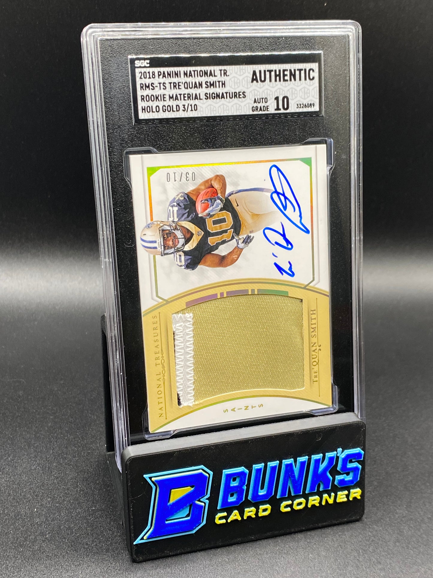 2018 Tre'Quan Smith Rookie Material Sig. Holo Gold SGC Auto. 10 (Box B52)
