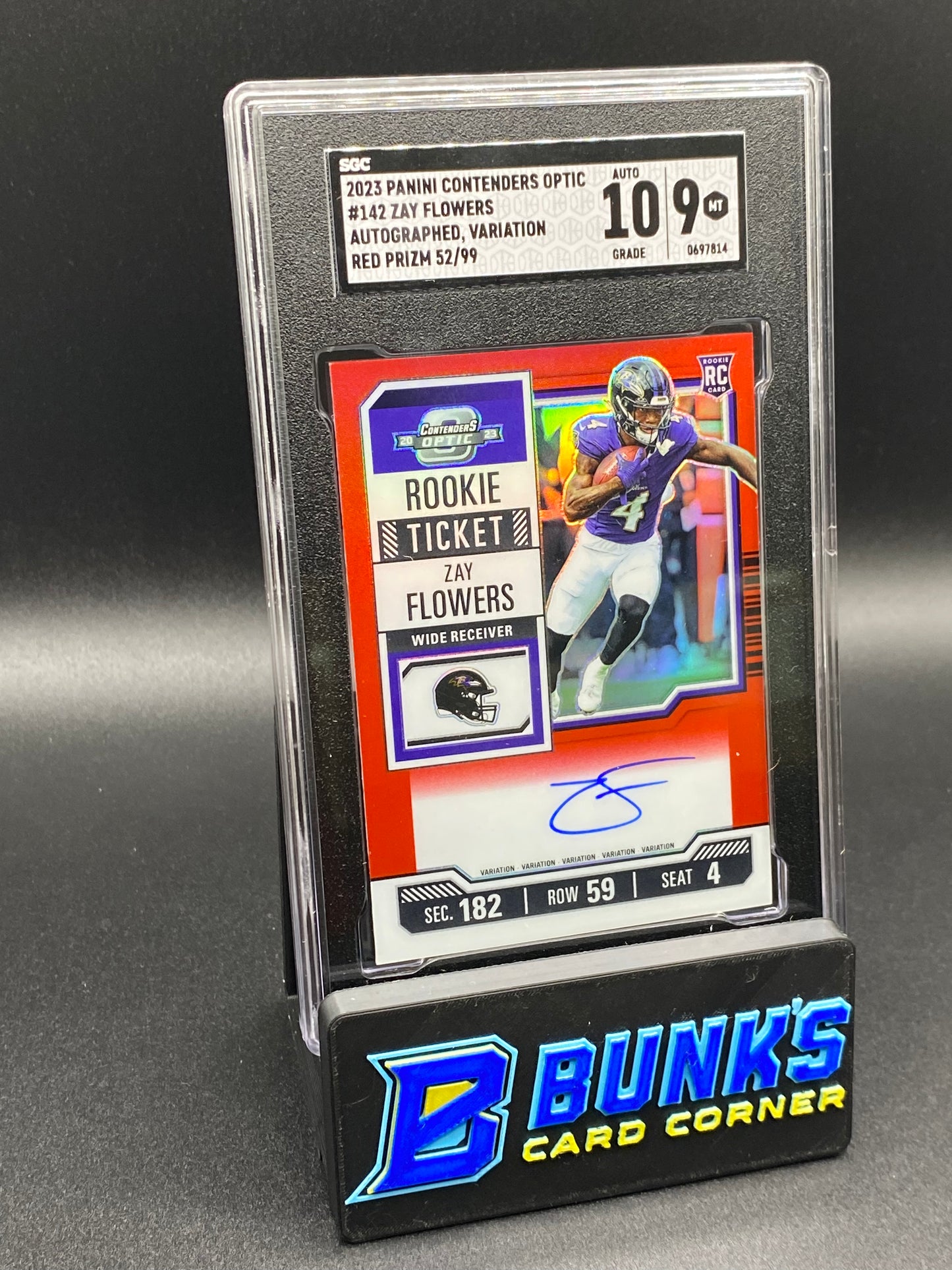 2023 Zay Flowers Auto. Variation Red Prizm RC SGC 10/9 (Box B54)