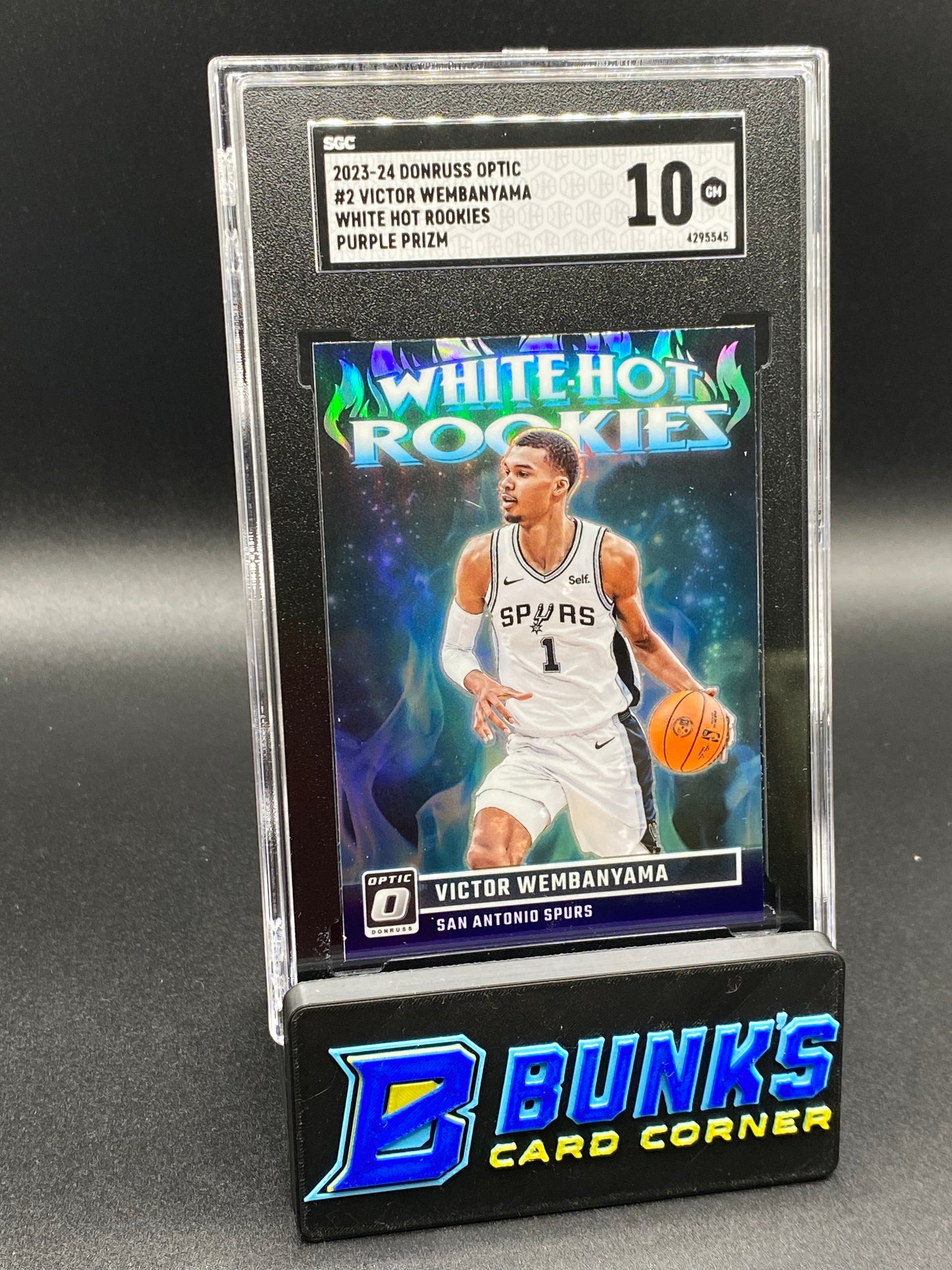 2023-24 Victor Wembanyama White Hot Rookies Purple Prizm RC SGC 10 (Box B55)