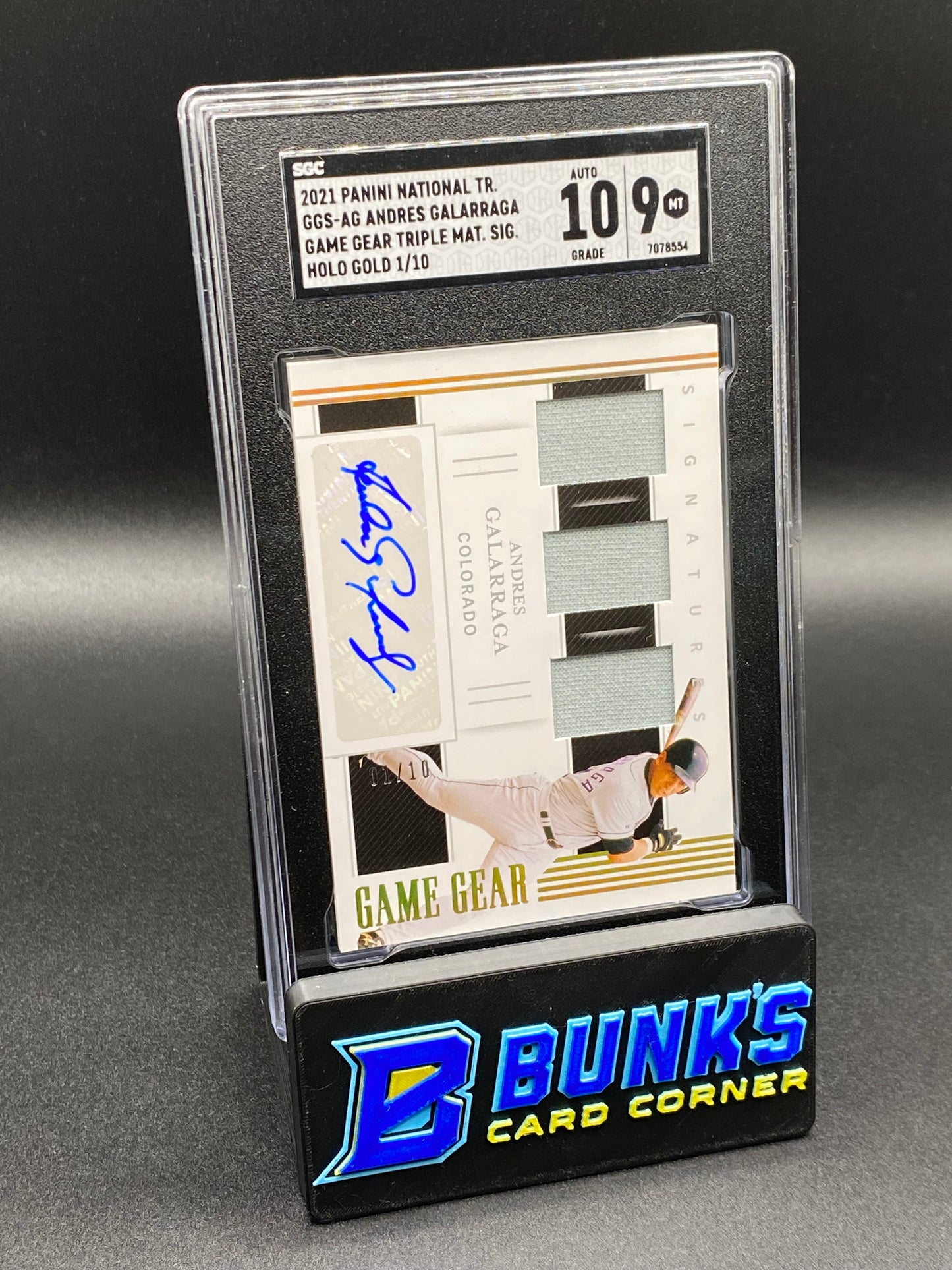 2021 Andres Galarraga Game gear Triple Mat. Sig. Holo Gold SGC 10/9 (Box B53)