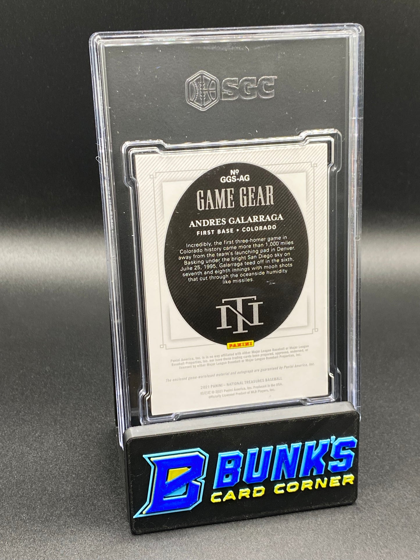 2021 Andres Galarraga Game gear Triple Mat. Sig. Holo Gold SGC 10/9 (Box B53)