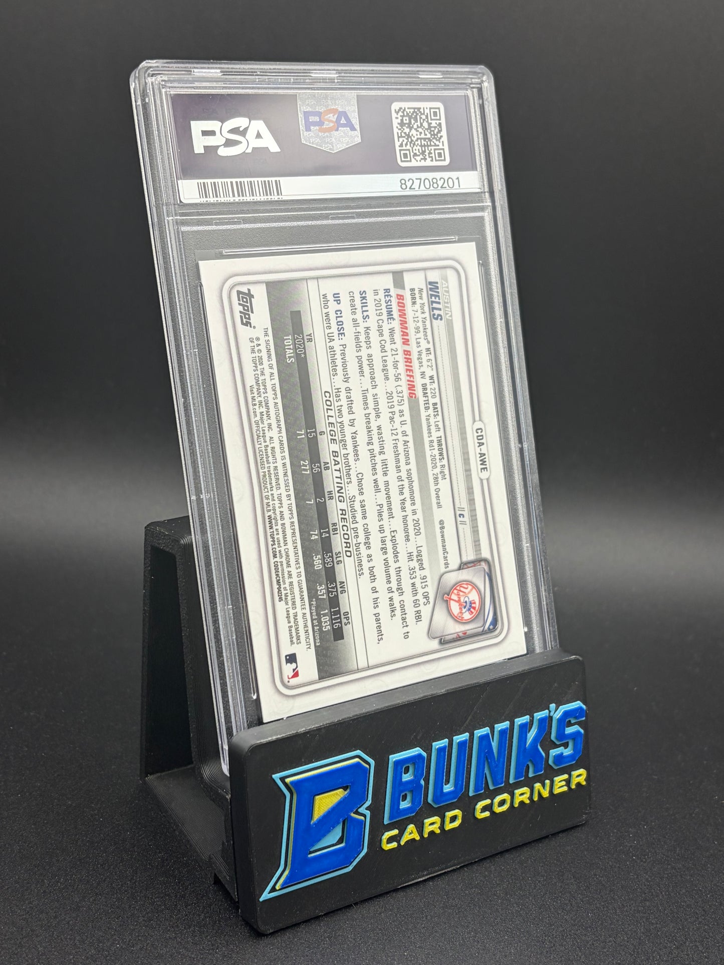 2020 Austin Wells Purple Refractor Bowman Draft PSA 10 208/250