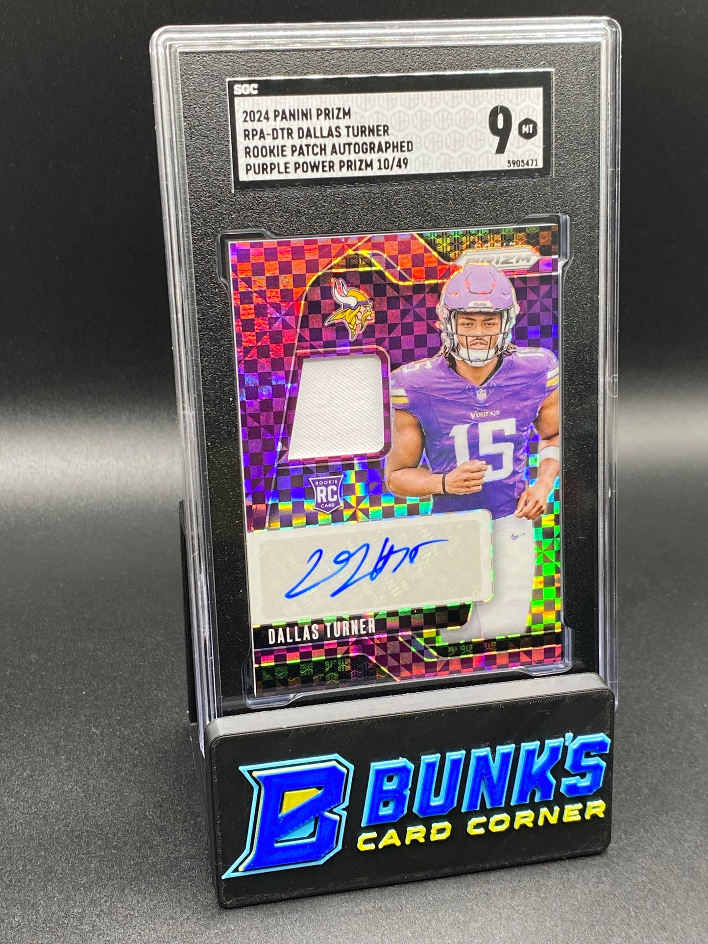 2024 Dallas Turner Rookie Patch Auto. purple Power Prizm RPA SGC 9 (Box B58)