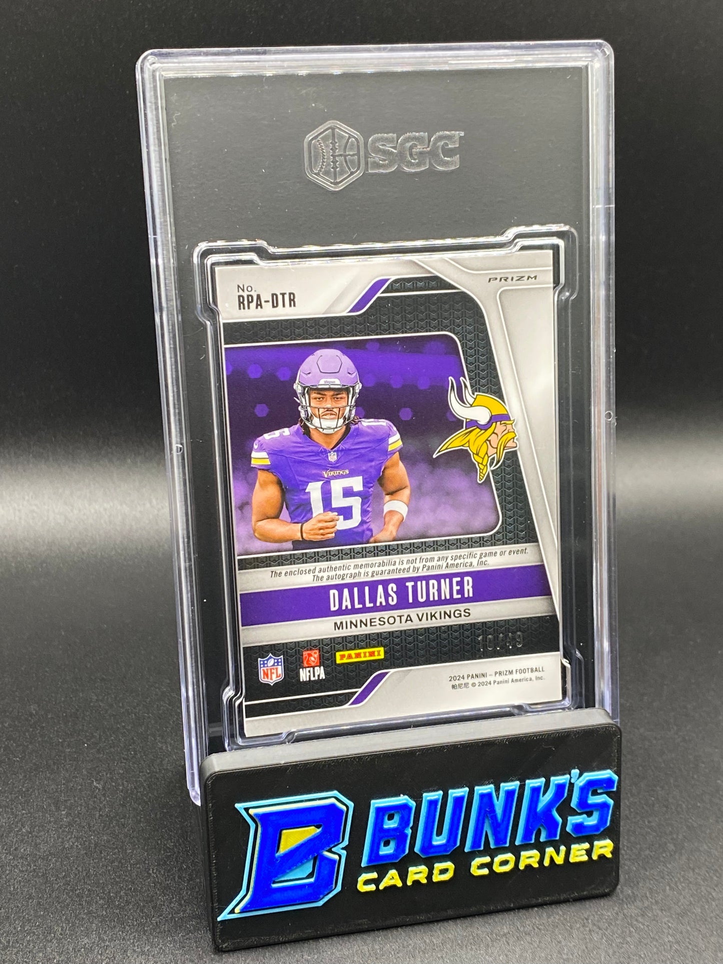 2024 Dallas Turner Rookie Patch Auto. purple Power Prizm RPA SGC 9 (Box B58)