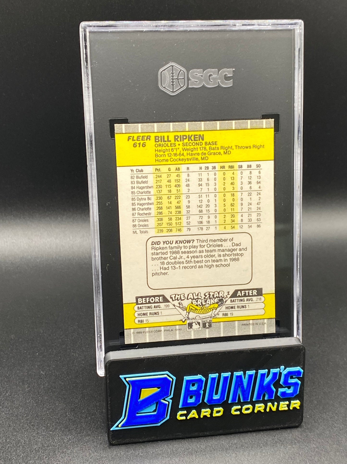 1989 Bill Ripken Scribble on bat Knob SGC 8 (Box B58)