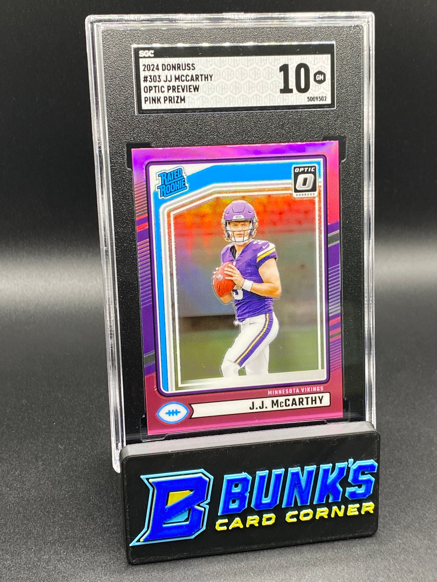 2024 JJ McCarthy Optic Preview Pink Prizm RC SGC 10 (Box B58)