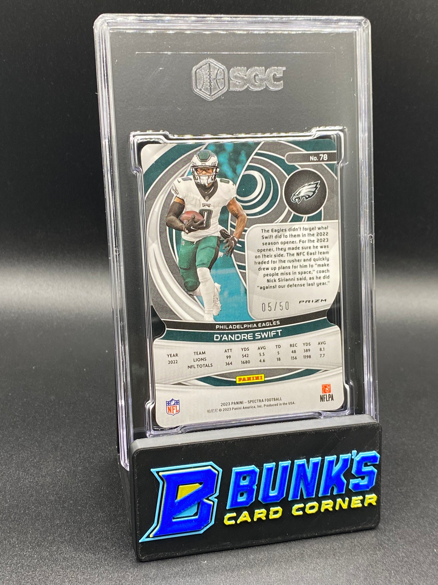 2023 D'Andre Swift Neon Blue Die-Cut Prizm SGC 10 (Box A4)