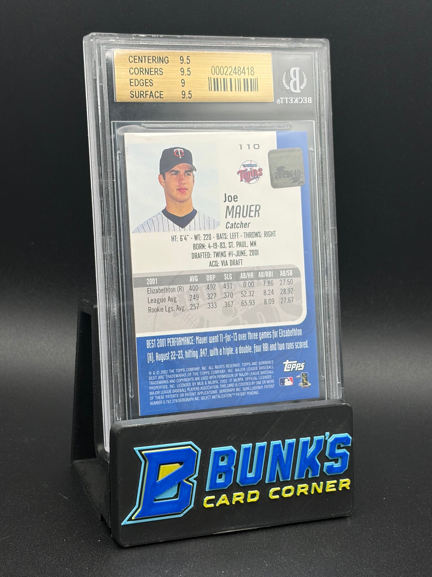 2002 Joe Mauer AU Bowmans Best Beckett 9.5