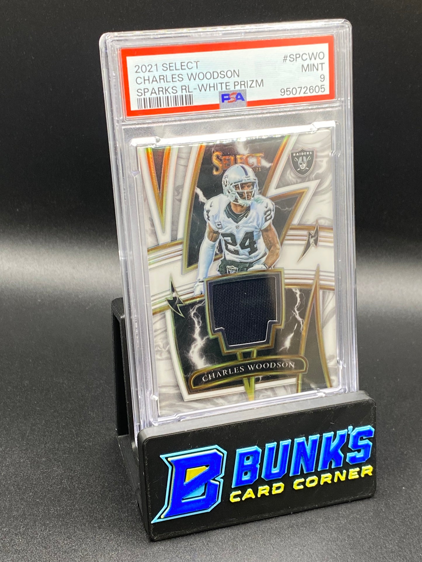 2021 Charles Woodson Sparks RL-White Prizm PSA 9 (Box A13)