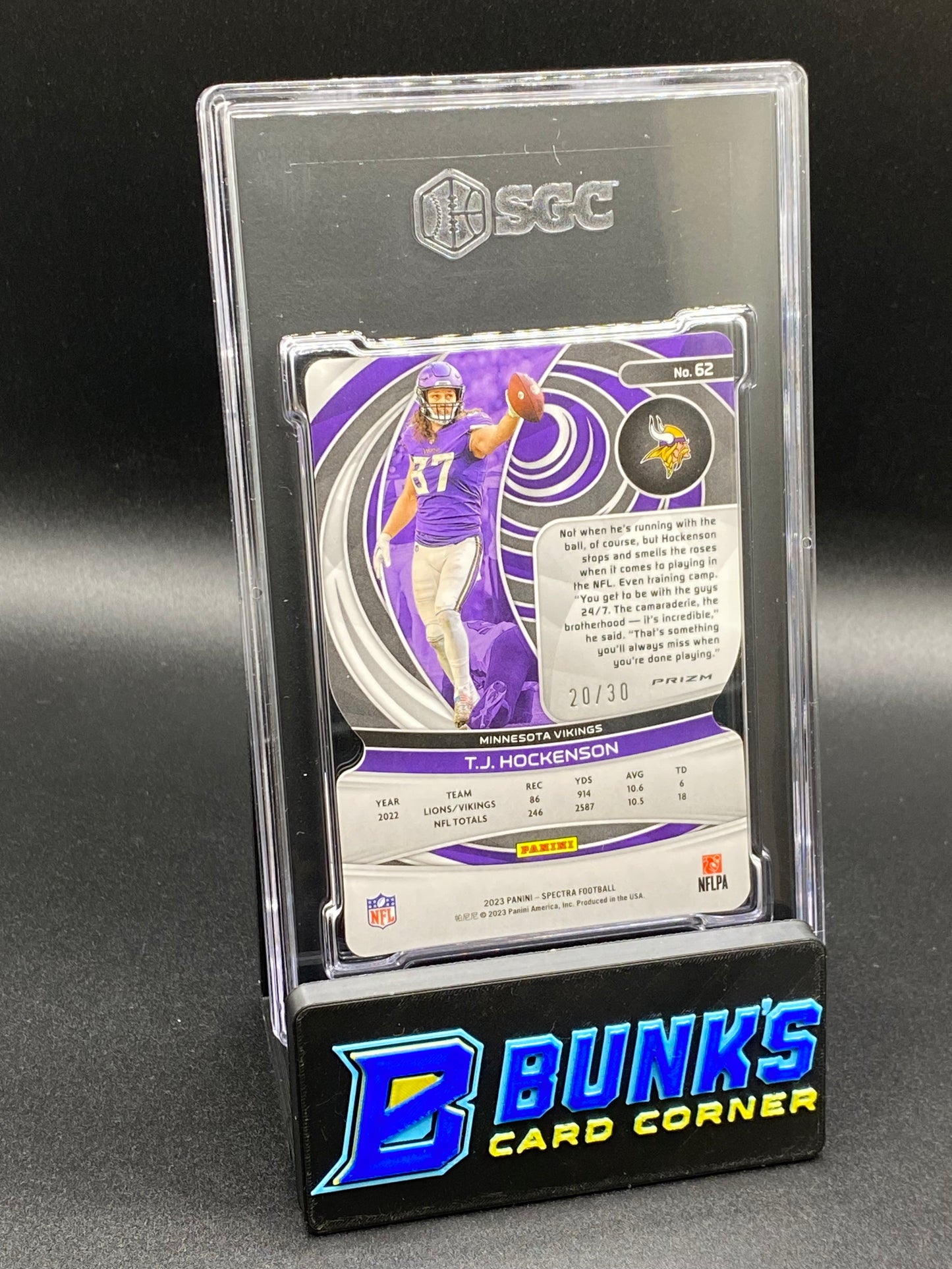 2023 TJ Hockenson Neon Green Die-Cut Prizm SGC 9 (Box A13)