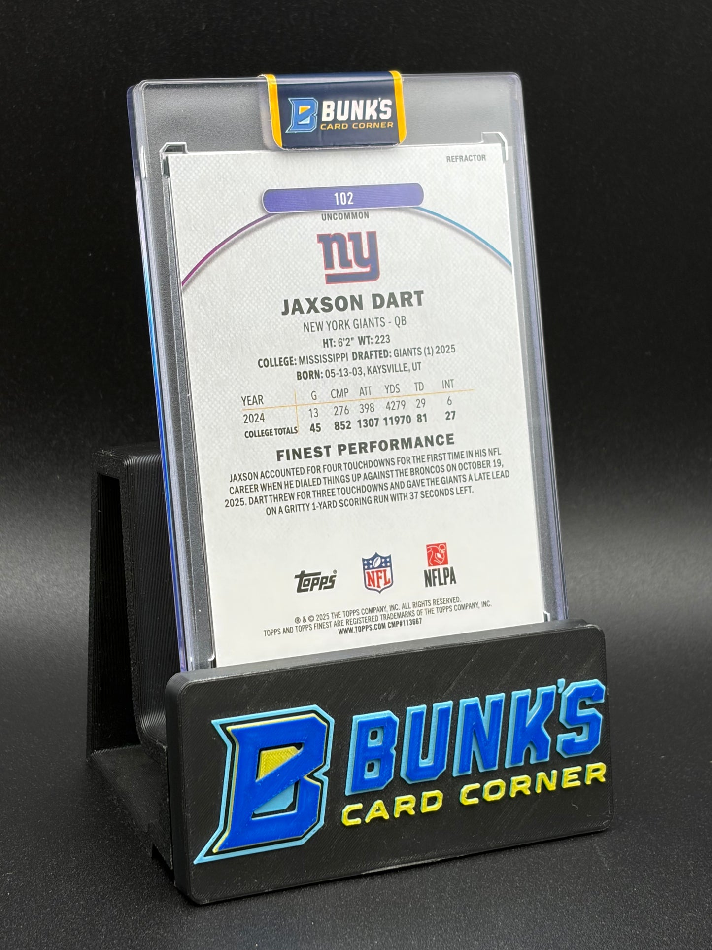 2025 Jaxson Dart Finest Performance Refractor Uncommon RC