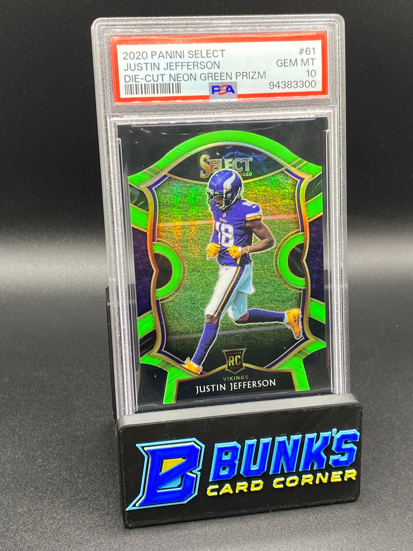 2020 Justin Jefferson Die-Cut Neon Green RC PSA 10 (Box B63)