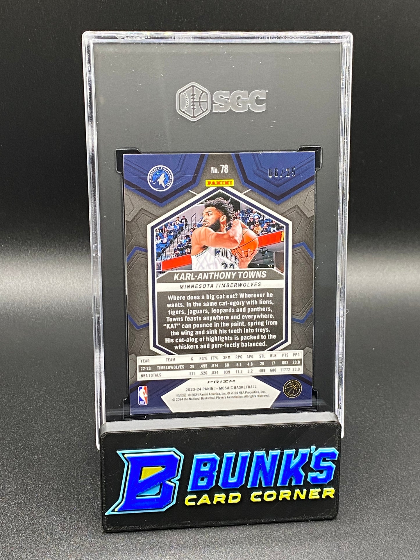 2023-24 Karl-Anthony Towns Orange Fluorescent Prizm 6/25 SGC 10