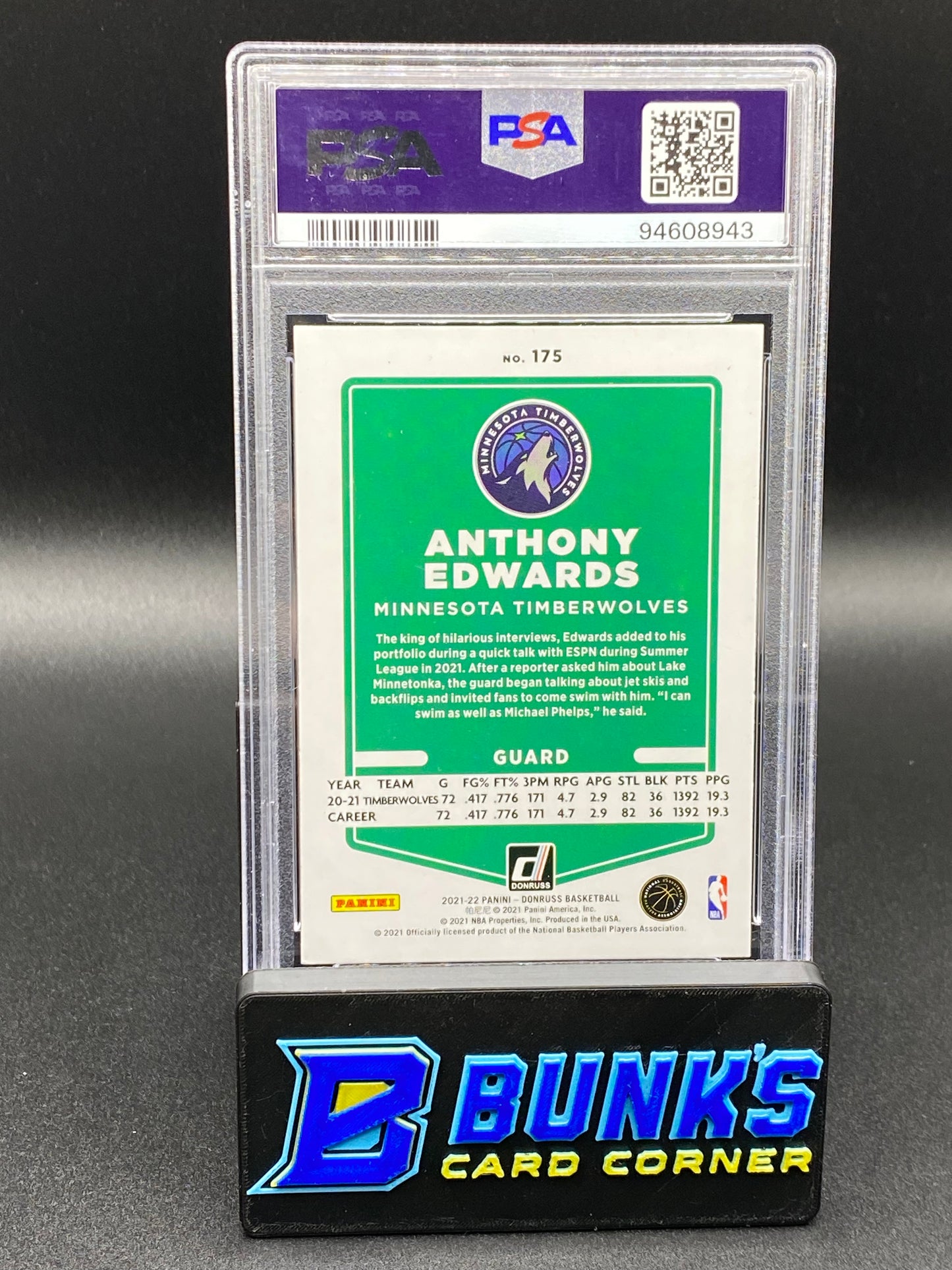 2021 Anthony Edwards Holo Green/Yellow Laser PSA 9 (Box A18)