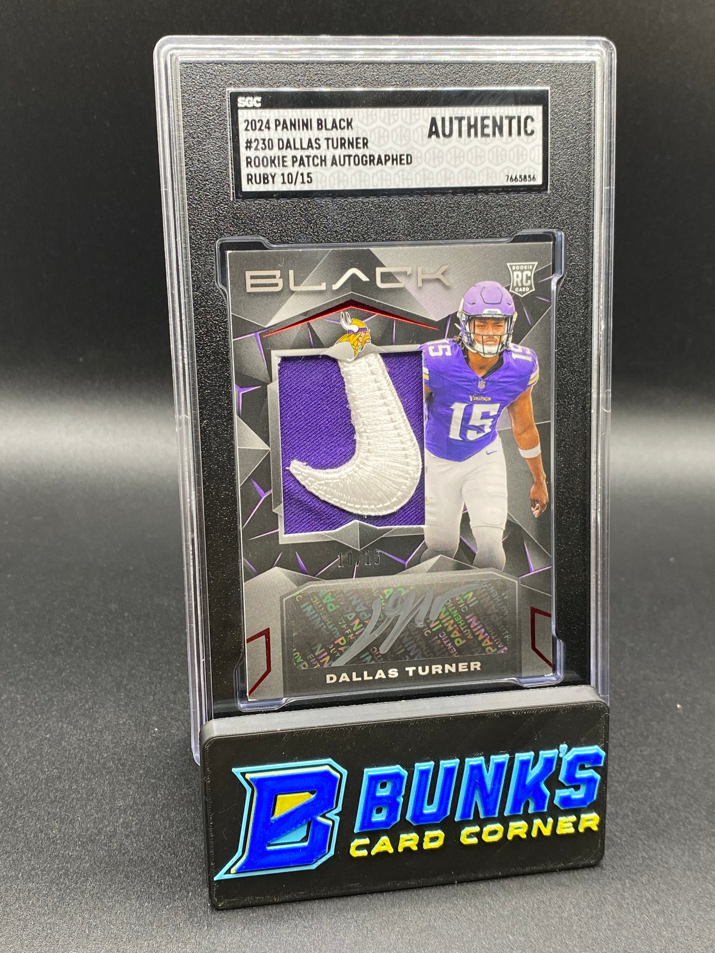 2024 Dallas Turner Rookie Patch Auto. Ruby 10/15 SGC Authentic