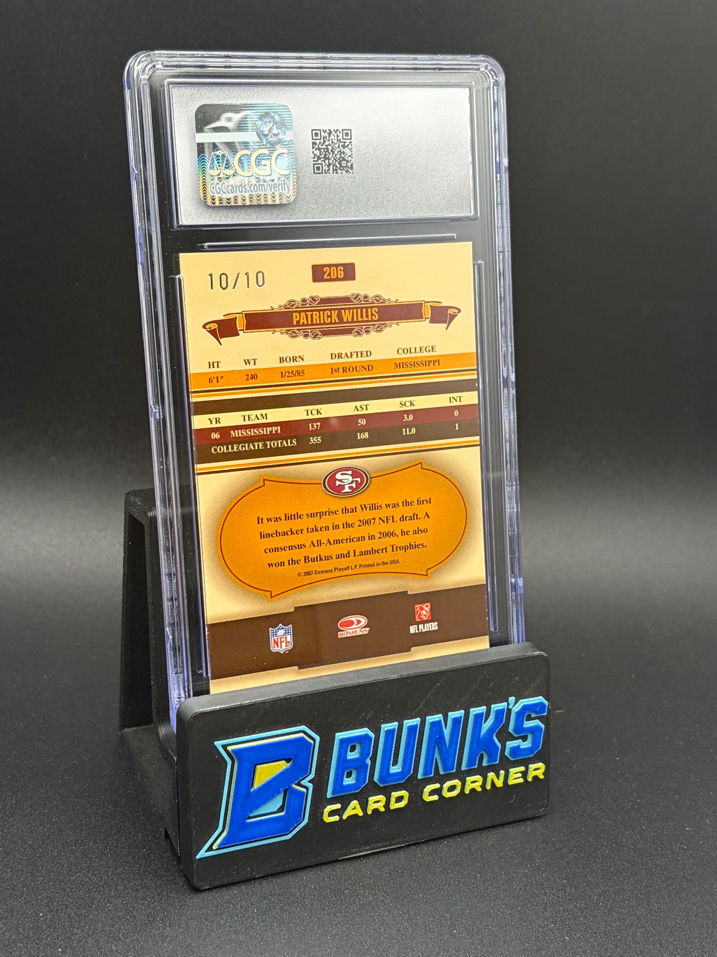 2007 Patrick Willis Platinum Timeless Tributes Classics CGC AU 10/10 RC