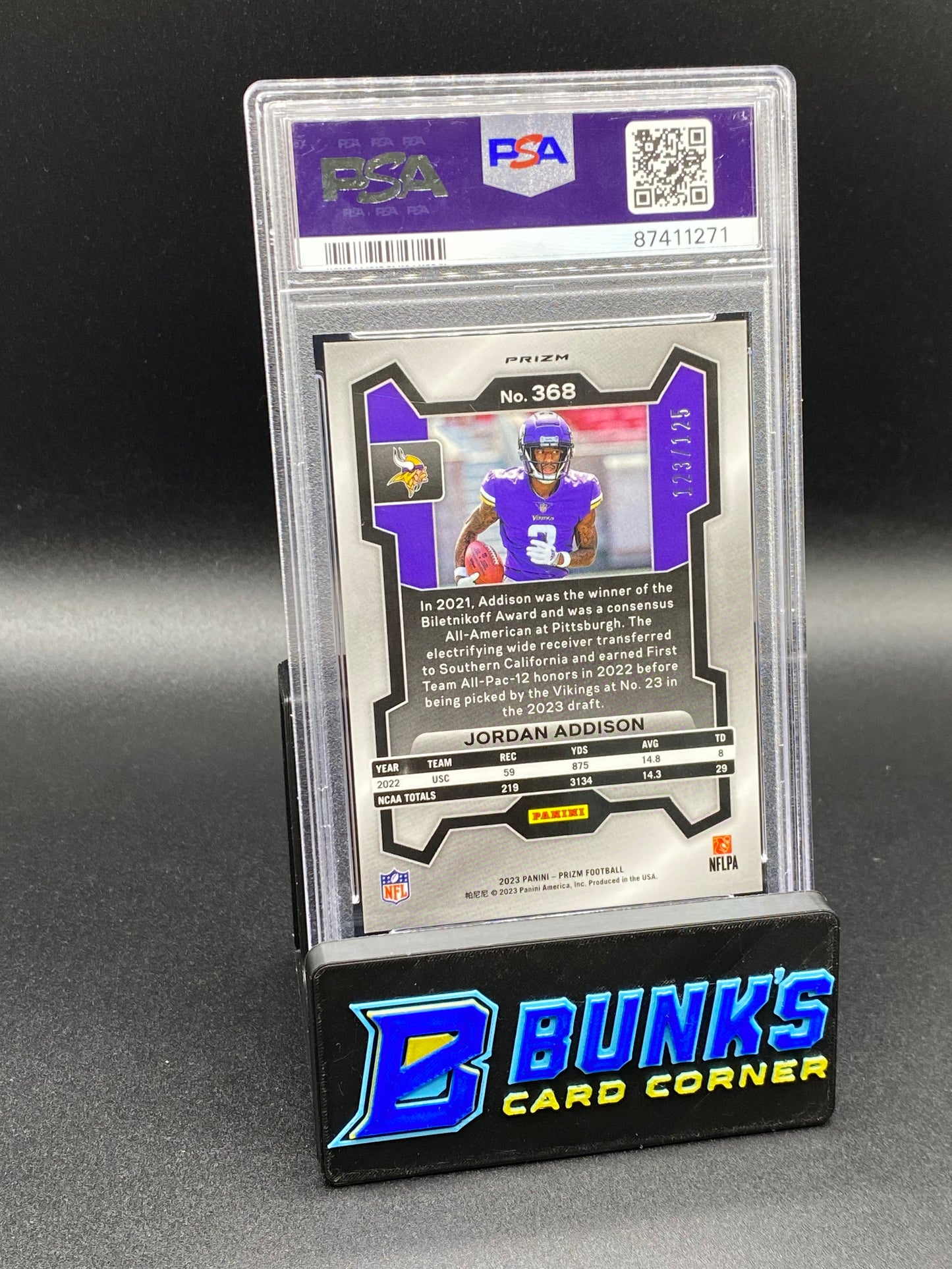 2023 Jordan Addison Purple RC Color Match PSA 9