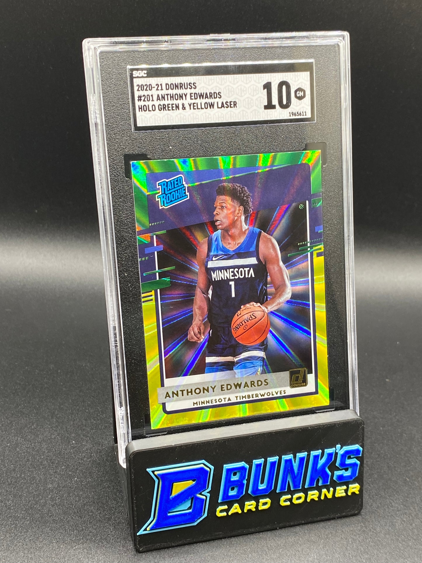 2020-21 Anthony Edwards Holo Green & Yellow Laser RC SGC 10