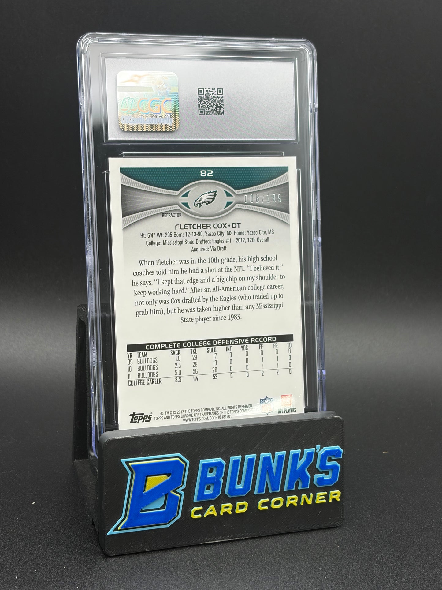2012 Fletcher Cox Blue Refractor Topps Chrome CGC 10 RC 8/199